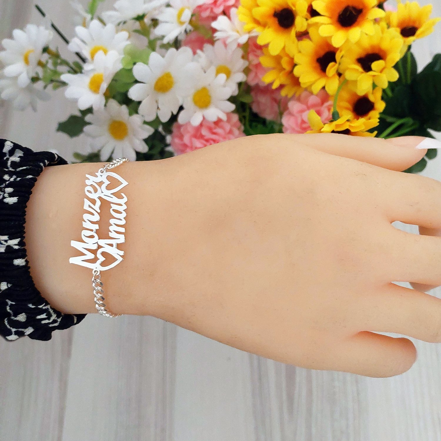 Gümüş Kalpli 2 İsimli Bayan Bileklik