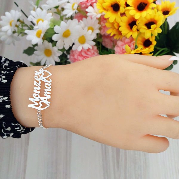 Gümüş Kalpli 2 İsimli Bayan Bileklik