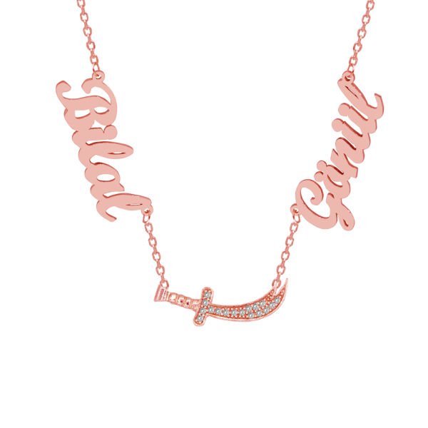 Gümüş Zülfikar Kılıçlı 2 İsimli Aile Kolyesi