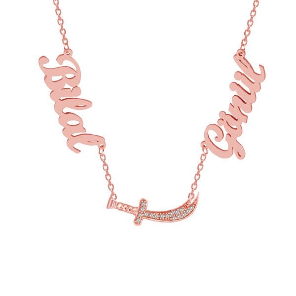 Gümüş Zülfikar Kılıçlı 2 İsimli Aile Kolyesi