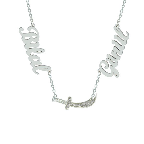 Gümüş Zülfikar Kılıçlı 2 İsimli Aile Kolyesi