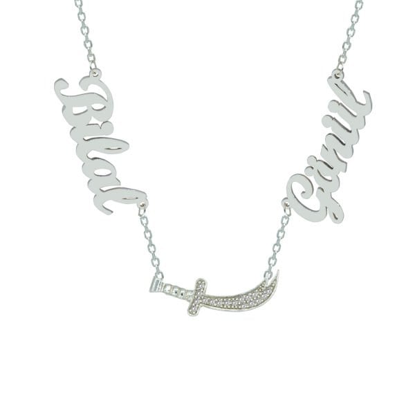 Gümüş Zülfikar Kılıçlı 2 İsimli Aile Kolyesi