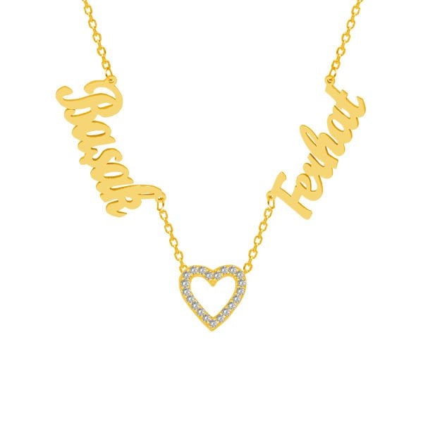 Gümüş Taşlı Kalpli 2 İsimli Aile Kolyesi