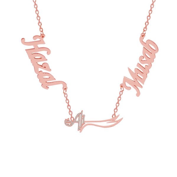 Gümüş Hz Ali Kılıçlı 2 İsimli Aile Kolyesi