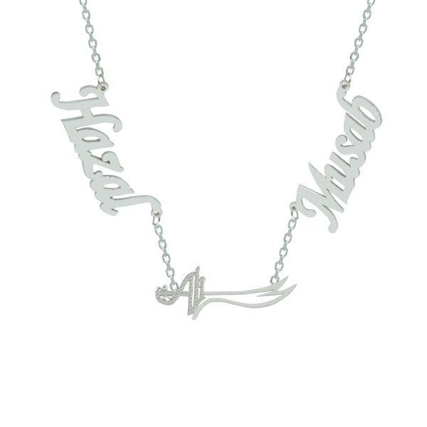 Gümüş Hz Ali Kılıçlı 2 İsimli Aile Kolyesi