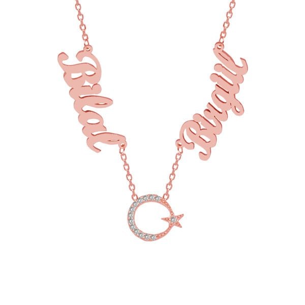 Gümüş Ayyıldızlı 2 İsimli Aile Kolyesi