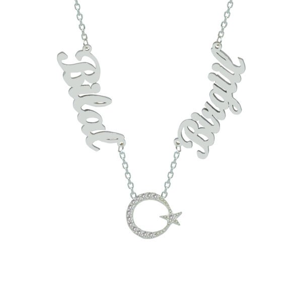 Gümüş Ayyıldızlı 2 İsimli Aile Kolyesi