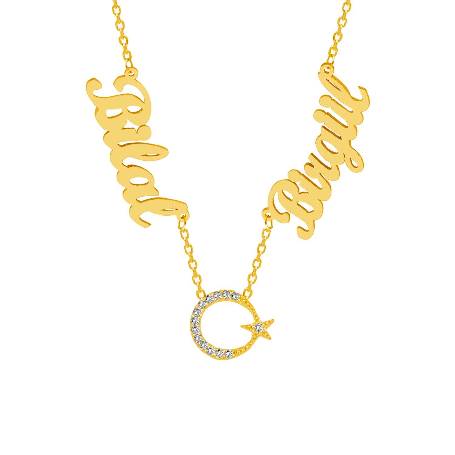 Gümüş Ayyıldızlı 2 İsimli Aile Kolyesi