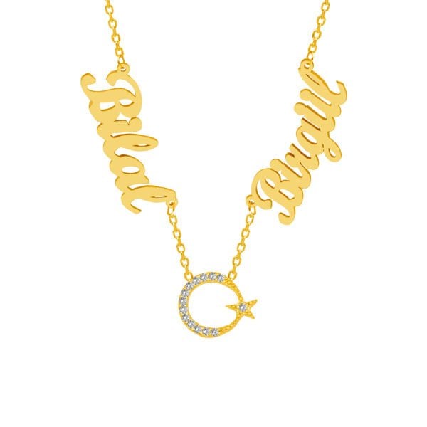 Gümüş Ayyıldızlı 2 İsimli Aile Kolyesi