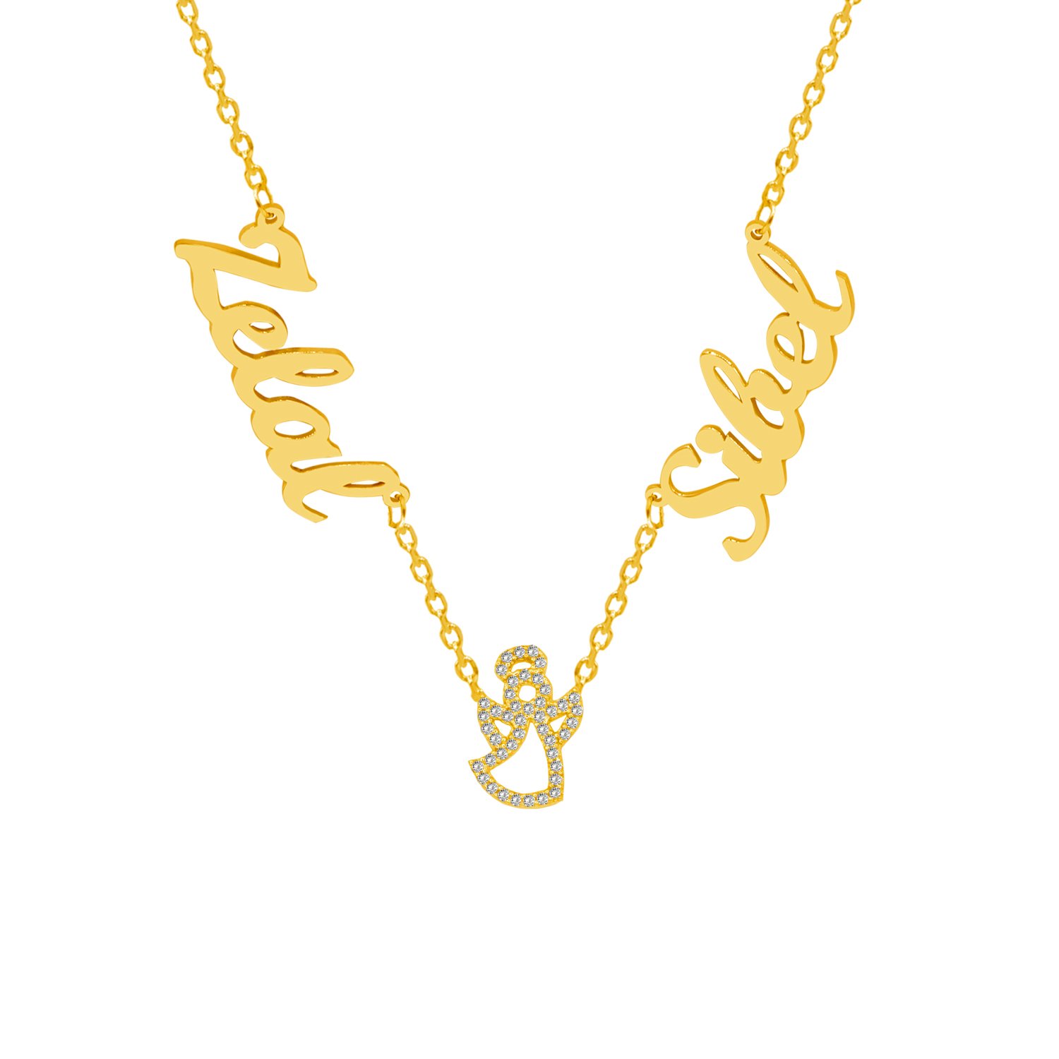 Gümüş Melek Figürlü İki İsimli Kolye