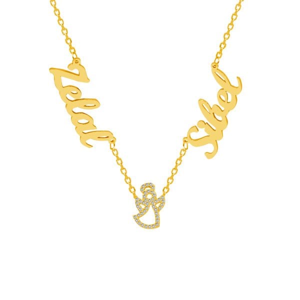 Gümüş Melek Figürlü İki İsimli Kolye