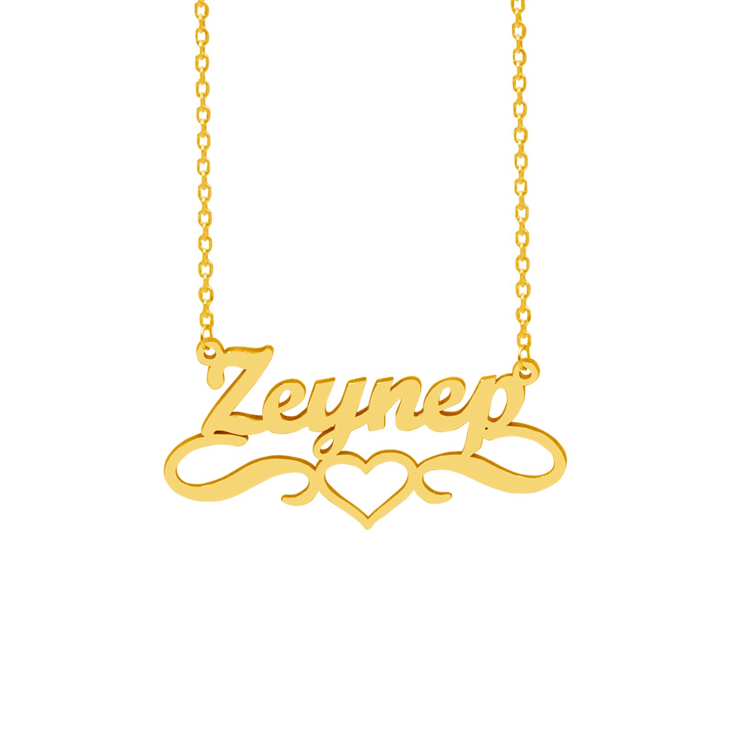 Gümüş Altı Kalpli Desenli İsimli Kolye