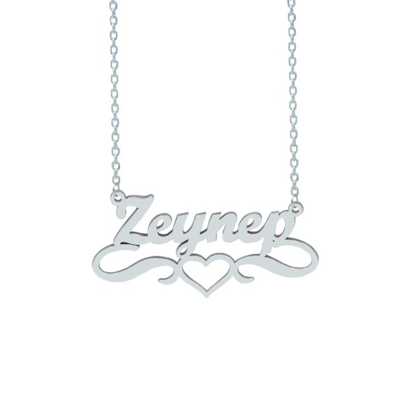 Gümüş Altı Kalpli Desenli İsimli Kolye