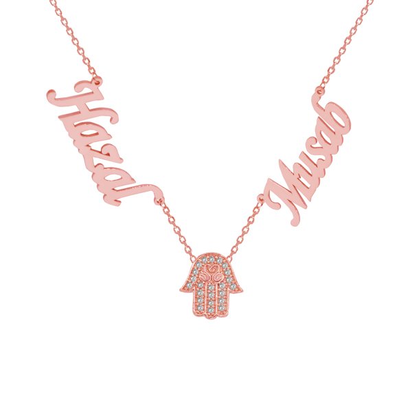 Gümüş Taşlı El Figürlü 2 İsimli Aile Kolyesi