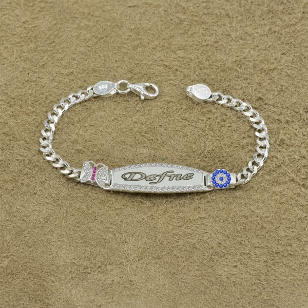 Gümüş Taşlı Plakalı İsimli Çocuk Bileklik