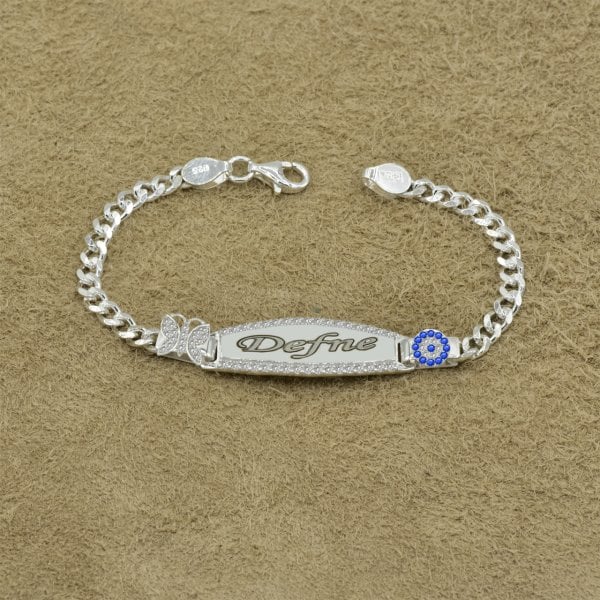 Gümüş Plaka Nazarlık İsimli Bebek Künyesi