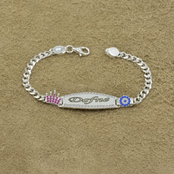 Gümüş Nazar Boncuklu Kız Çocuk İsimli Bileklik