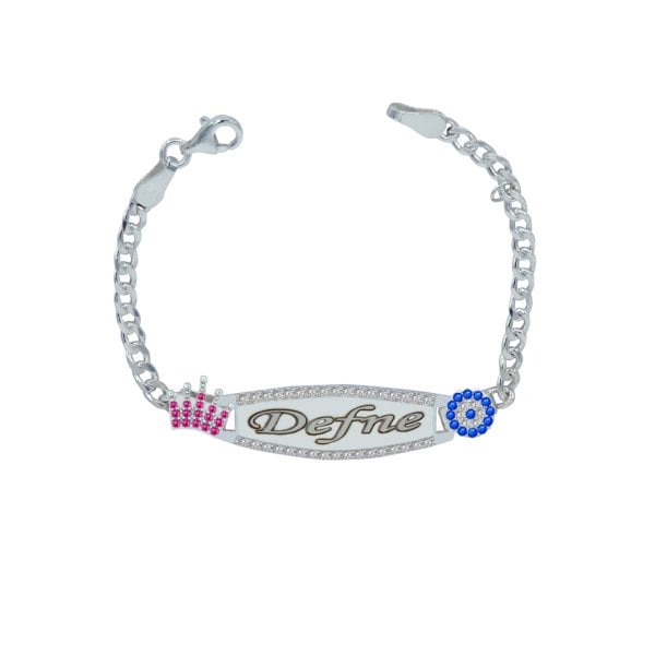 Gümüş Nazar Boncuklu Kız Çocuk İsimli Bileklik