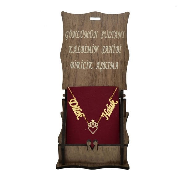 Gümüş Taçlı Kalpli 2 İsimli Aile Kolyesi