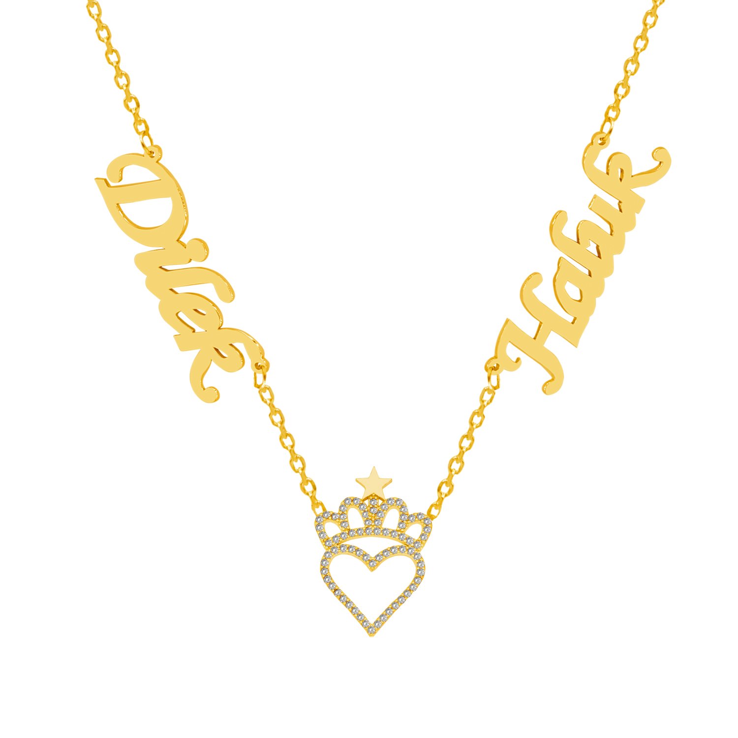 Gümüş Taçlı Kalpli 2 İsimli Aile Kolyesi