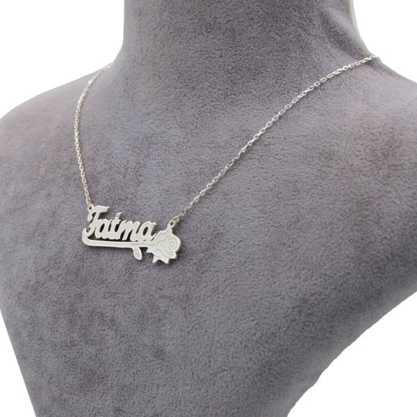 Gümüş Özel Tasarım Altı Gül Desenli İsimli Kolye