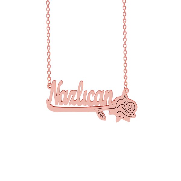 Gümüş Özel Tasarım Altı Gül Desenli İsimli Kolye