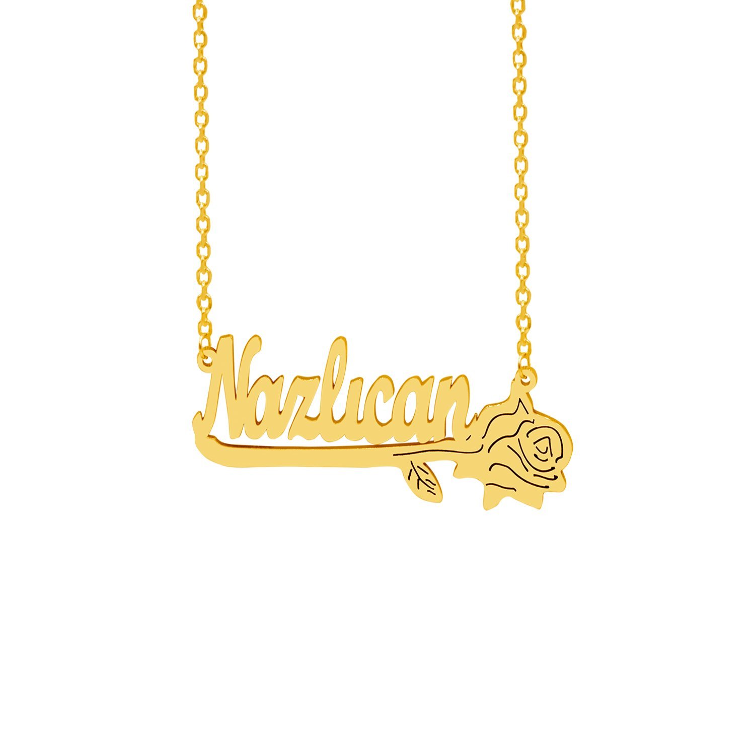 Gümüş Özel Tasarım Altı Gül Desenli İsimli Kolye