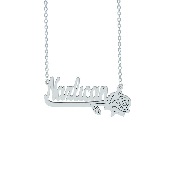 Gümüş Özel Tasarım Altı Gül Desenli İsimli Kolye