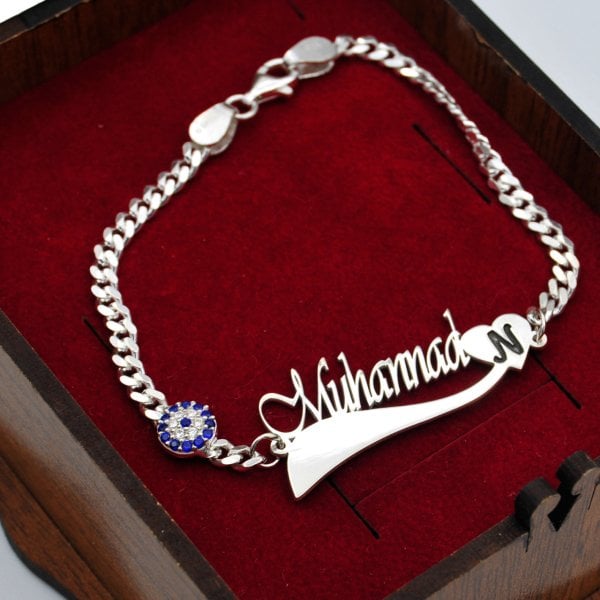 Gümüş Özel Tasarım Kalpli İsimli Bileklik