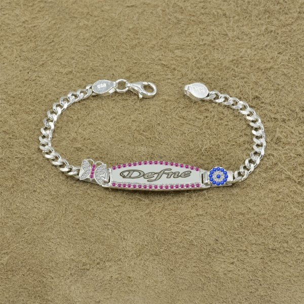 Gümüş Kelebekli İsimli Kız Çocuk Bileklik