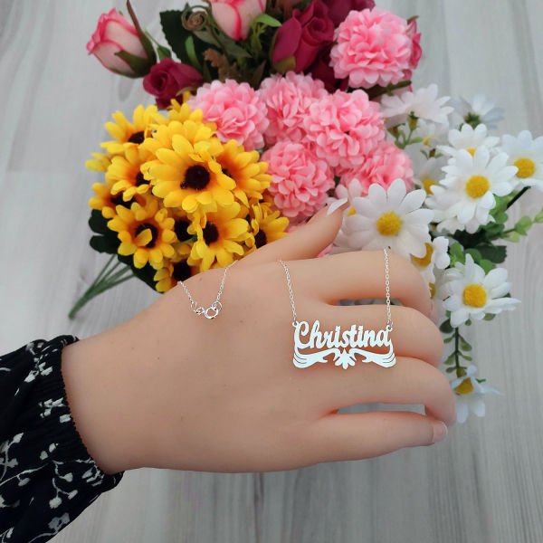 Gümüş Altı Kartal Desenli İsimli Kolye