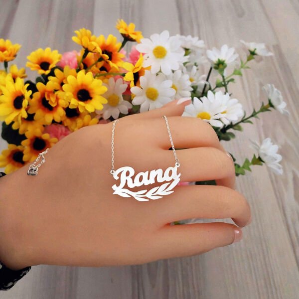 Gümüş Zeytin Yapraklı İsimli Kolye