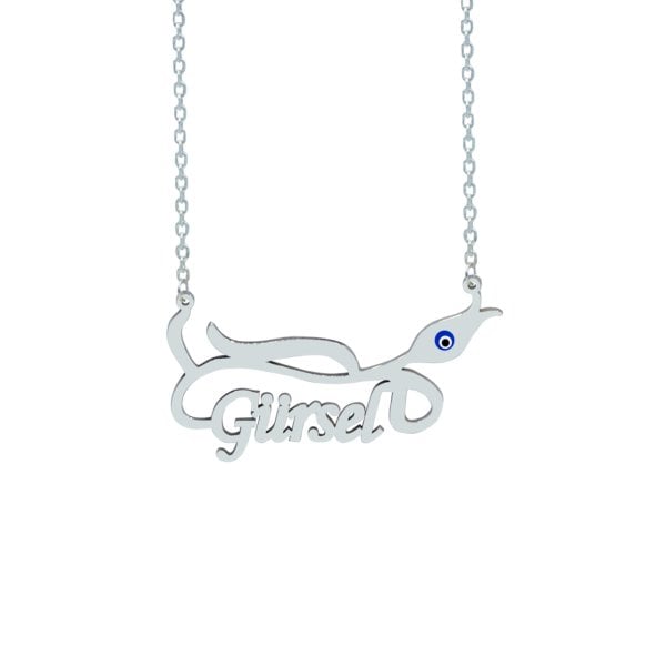 Gümüş Özel Tasarım Lale Desenli Kalemli İsimli Kolye