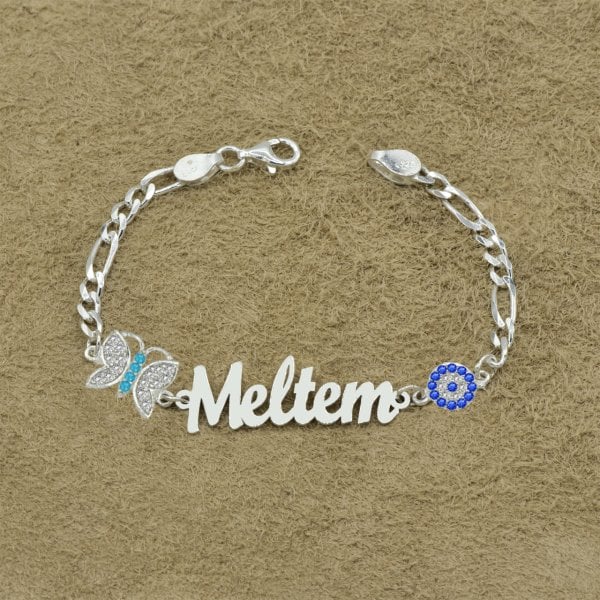 Gümüş Nazar Boncuklu İsimli Çocuk Bileklik