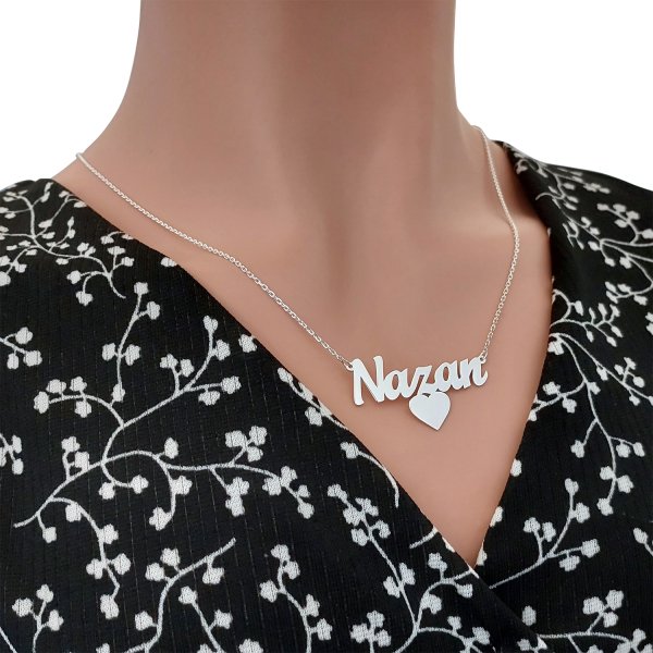 Gümüş Altı Kalpli İsimli Kolye