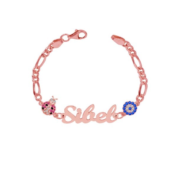 Gümüş Uğur Böcekli İsimli Bebek Bileklik