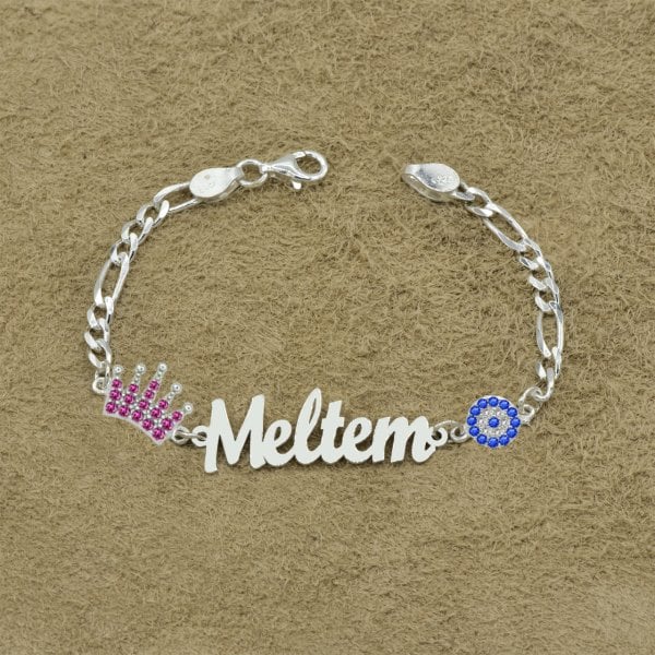 Gümüş Taçlı Kız Çocuk İsimli Bileklik