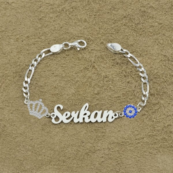 Gümüş Nazar Boncuklu İsimli Çocuk Bileklik