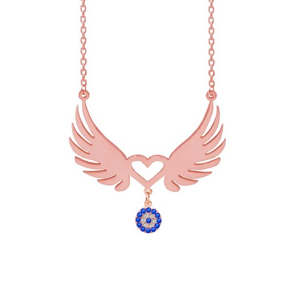 Gümüş Nazarlık Sallantı Melek Kanatlı Kolye