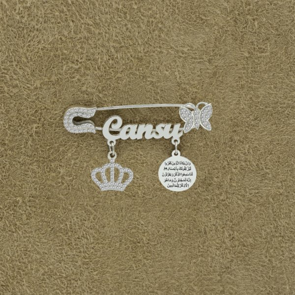 Gümüş Nazar Dualı İsimli Bebek Çatal İğne