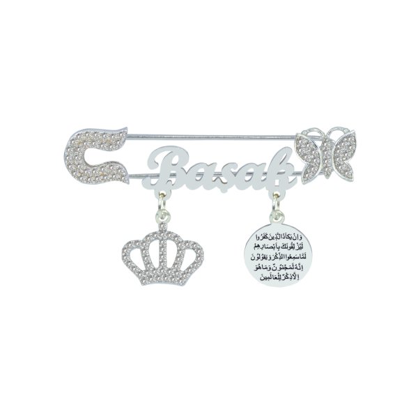 Gümüş Nazar Dualı İsimli Bebek Çatal İğne