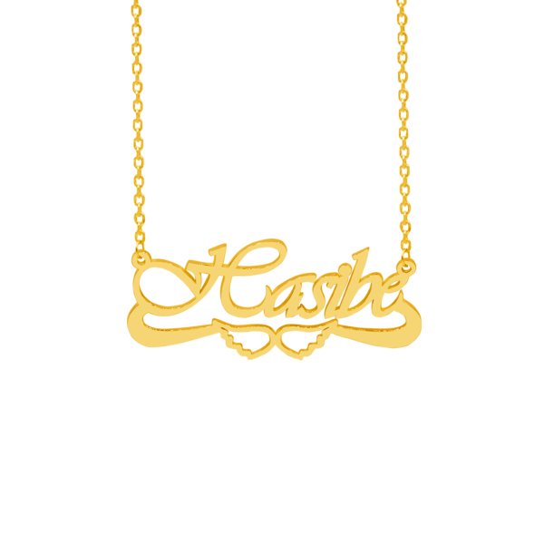 Gümüş Altı Melek Kanatlı Feriha Desenli İsimli Kolye