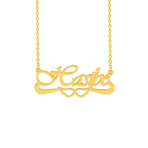 Gümüş Altı Melek Kanatlı Feriha Desenli İsimli Kolye