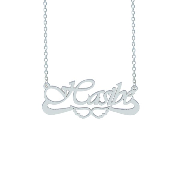 Gümüş Altı Melek Kanatlı Feriha Desenli İsimli Kolye