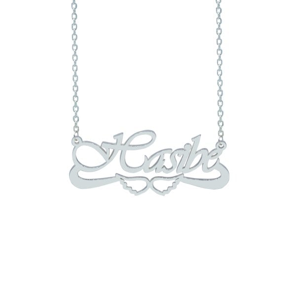 Gümüş Altı Melek Kanatlı Feriha Desenli İsimli Kolye