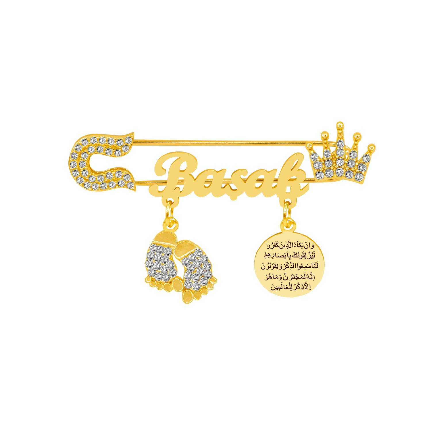 Gümüş Nazar Dualı Patikli Taçlı İsimli Çatal İğne