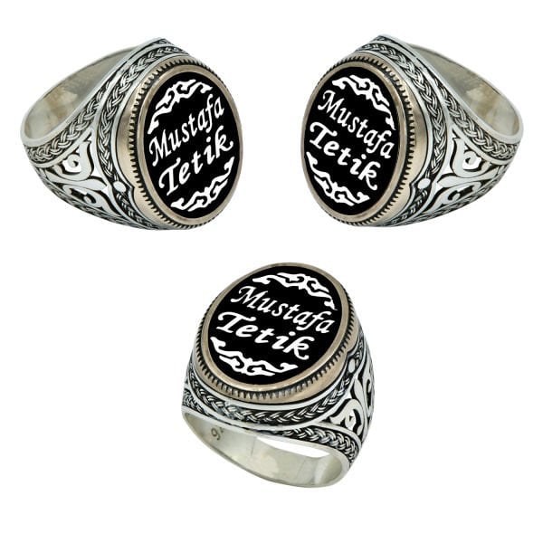 Gümüş Mineli İsimli Erkek Yüzük