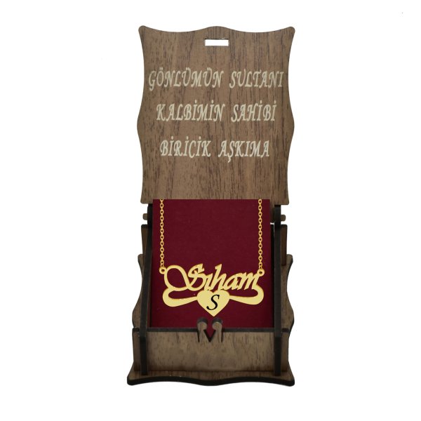 Gümüş Altı Desenli Kalpli İsimli Kolye