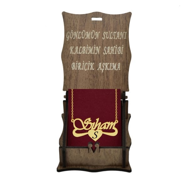 Gümüş Altı Desenli Kalpli İsimli Kolye