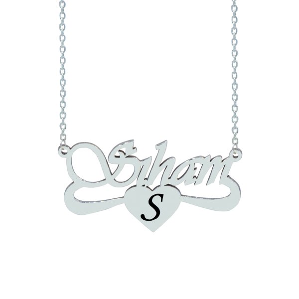 Gümüş Altı Desenli Kalpli İsimli Kolye